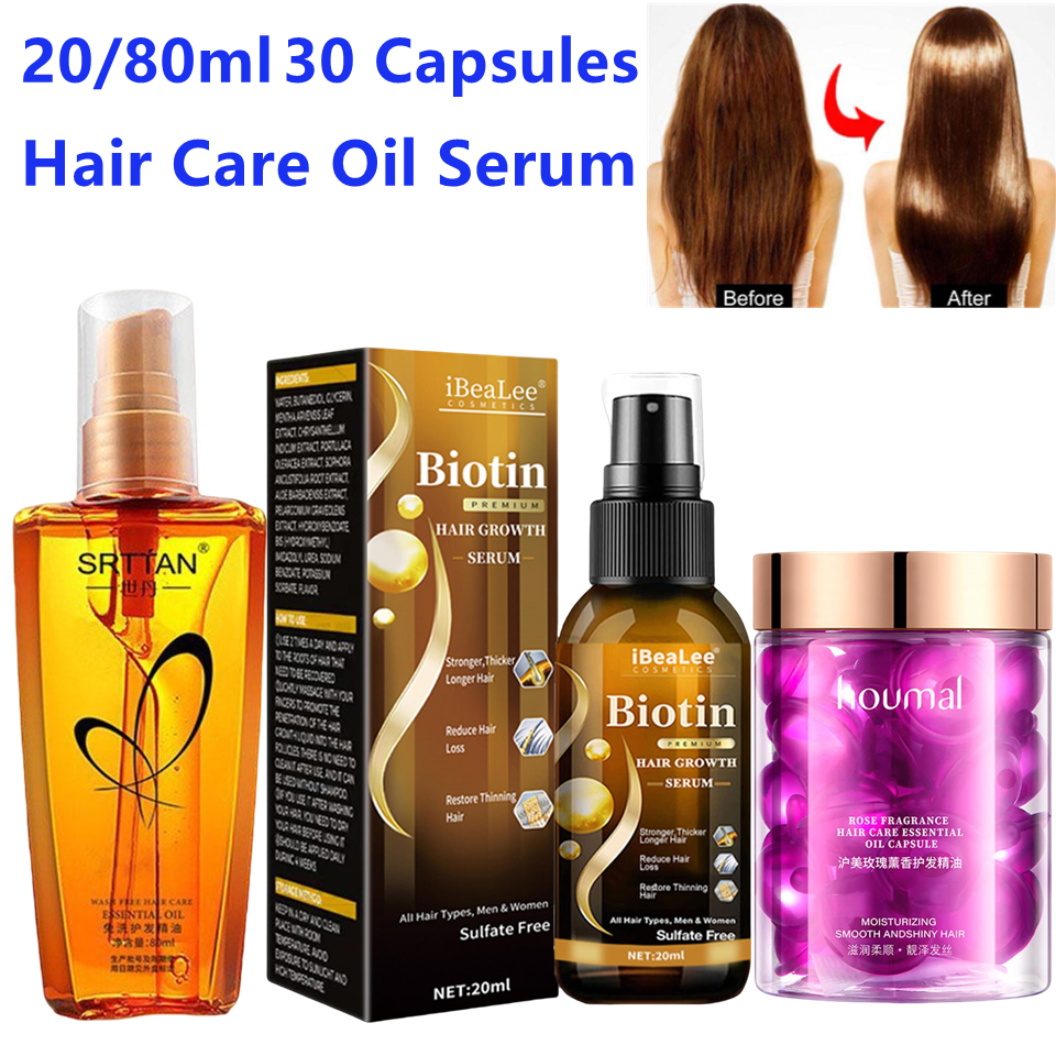 Hair Care Essence Oil Spray - 20/80ml 30 Capsules Biotin Hair Repair